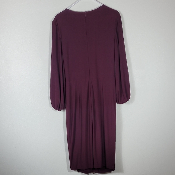 Eliza J Long Sleeve Wrap Dress Size 10 Wine Knee V Neck Stretch Drapey Ruched - Picture 9 of 14